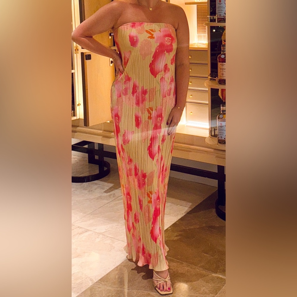 Elegant Pink Floral Strapless Dress - Picture 4 of 7